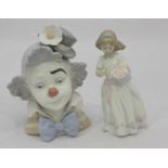 Two boxed Lladro porcelain figures including a bust of a clown 'no.5610' together with a young