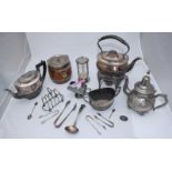 A quantity of silver-plated items including a Moroccan teapot, stamped to the underside Dar Naama