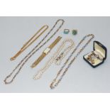 A small quantity of costume jewellery including a ladies Pulsar watch and simulated pearl
