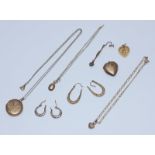 A quantity of 9ct gold fine necklaces chains, lockets, pendants, earrings etc. gross weight