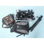 A large quantity of Nikon camera accessories including seven AF Nikkor lenses, two DX Nikkor lenses,