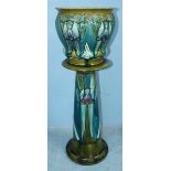 A Minton Secessionist pottery jardinière and stand tube-line decorated with stylised flower to a