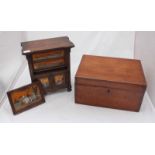 An antique ladies jewellery box modelled as a miniature cabinet, with panels painted with scenes