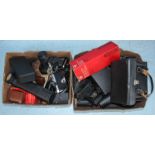 Two boxes containing a large quantity of vintage cameras including Kneb 60, Praktica, Beirax, camera