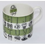 A large Wedgwood Alphabet mug designed by Eric Ravilious with green bands, approx. 10cm high, no