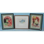 A pair of advertising posters for Saxoleine and Peppermint, mounted, glazed and framed, approx.