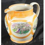 A Sunderland 'orange' lustre jug printed with fully-rigged ships, verse and 'Jack's Safe Return,' (