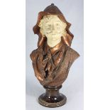 A 19th century earthenware bust of a moustached dandy fisherman, wearing Souwester hat, neck scarf