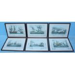 A set of six nautical prints depicting The Bombardment of Odessa etc., framed, approx. 29x39cm,