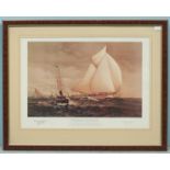 Three prints depicting scenes from the America's Cup including 'Victorious Volunteer, 1887', '