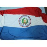 A large flag of Paraguay, the edge with naval markings and stamp from 'Chatham Dockyard'