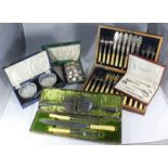 A ladies cased white-metal sewing set with Victorian silver thimble, together with various cased