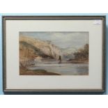 Thomas Miles Richardson (1813-1890) River landscape with boats and hills, signed, watercolour. 19