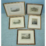 Five assorted hand-coloured engravings including 'Salisbury Cathedral', 'St Johns Church' and '