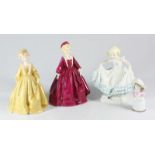 Three Royal Worcester porcelain figures including two Grandmother's Dress 3081 (scarlet and gold