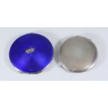 Two graduated silver and blue guilloche enamel compacts with applied silver Royal Navy crowns, the