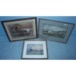 Figures on a barge and steam packet with twin funnel liner and other shipping beyond, indistinctly