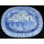 A James & Ralph Clews 'Stone China' large pearlware meat dish printed in underglaze blue and white