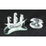 A Swarovski crystal model of The Santa Maria ship together with a Swarovski crystal oyster shell