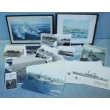 Two framed colour prints 'South Atlantic Task Force' and 'HMS Brazen at Malta' together with a