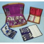 A canteen of silver-plated 'Queen's' pattern cutlery, cased set of cake forks, six white metal