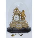 A late 19th century gilt-spelter mantel clock with eight-day movement striking a bell, the case cast