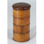 A sycamore four-division cylindrical spice box, approx. 15cm high