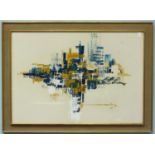 B.Newman? (20th century) Abstract river city-scape, indistinctly signed, acrylic. 80 x 55cm