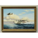 Barry G. Price (20th C), Sunderland Aircraft of 204 Squadron RAF landing on water and another in the