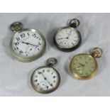 Four keyless pocket watches including a Waltham Watch Co silver-cased open-face pocket watch, an