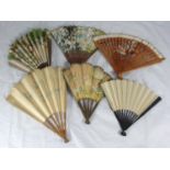 An early 20th century Oriental fan in original box, together with a fan printed with 'The Ritz