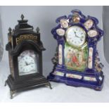 A late 19th / early 20th century pottery mantel clock case printed with classical figures,