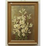 A still life study of lilies, unsigned, oil on canvas, in gilt frame, 92 x 59cm