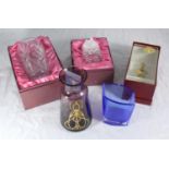 A Caithness Art Nouveau collectors purple vase, two Royal Doulton crystal vases, Onar metal bust and