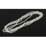 A five row freshwater pearl necklace with 14ct gold clasp