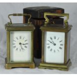 Two French brass-cased carriage clocks, one with original protective case and key