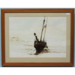 A Smart (20th century), Figure with cart unloading a fishing boat at low tide, signed and dated (