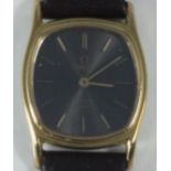 A gold-plated Omega De Ville Quartz wristwatch, on brown leather strap (AF)