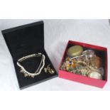 A cultured pearl necklace together with various costume jewellery and ladies compacts etc