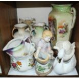 SECTION 26. Two various pottery swan bough pots together with other ceramic vases etc