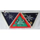 Three Swarovski crystal Christmas tree snowflake decorations, Nos. 2x1992 & 1995, together with a