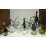 SECTION 5. A quantity of glass bird sculptures together with a pair of Dartington glass candlesticks