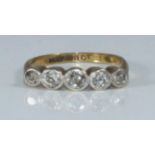 An 18ct gold five-stone diamond ring, Old Cut diamonds, estimated total diamond weight 0.80