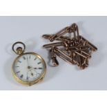 A ladies French 18K gold open-face pocket watch with white enamel dial, subsidiary seconds dial,