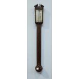 A modern mahogany stick barometer in the Georgian style, together, with a brass bulkhead aneroid