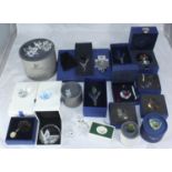 Eighteen Swarovski crystal ornaments including three tulips on stand, cat, dog, swan, chick,