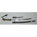 A WW2 Imperial Japanese Shin-Gunto sword, with 24" polished blade (good), plain Habaki, foliate-