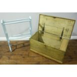 A stripped pine blanket box with handles either end, approx. 90cm wide, together with a painted