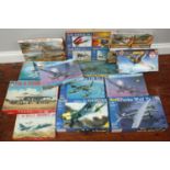 Thirteen various unmade model airplanes including Matchbox gift sets, Airfix and Revell (13)