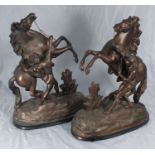 Two pairs of 19th century 'later painted' spelter figures of Marly Horses, 45cm high